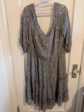 Anthropologie Kira Blue Floral Off The Shoulder Tiered Women's Peasant Dress